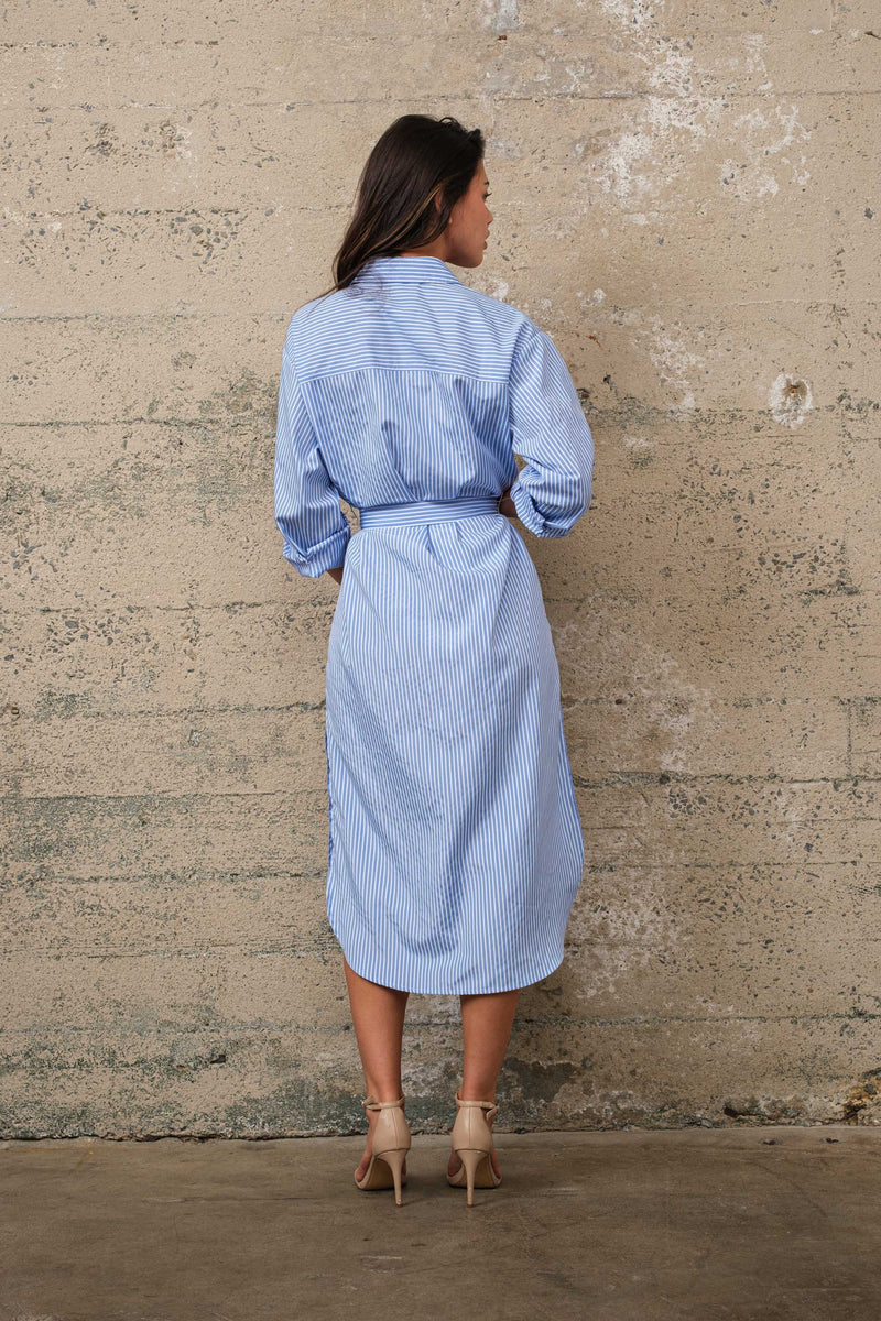 Emily Stripped LS Belted Shirt Dress