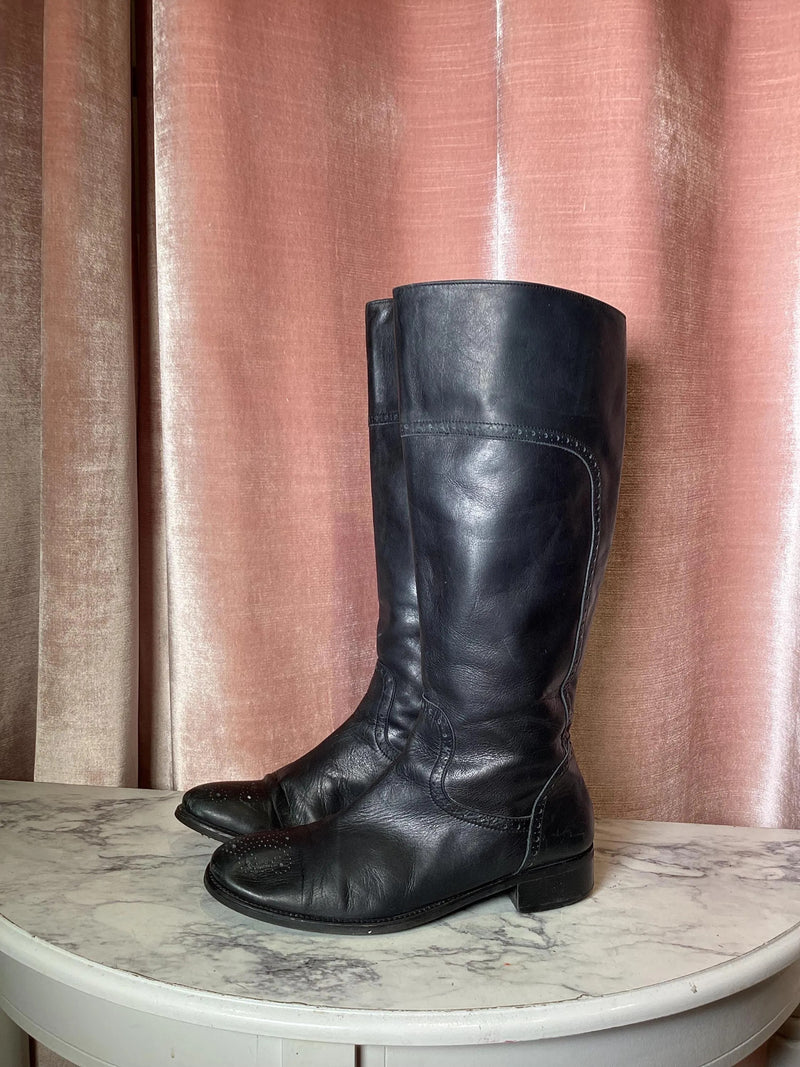 Vintage 1990’s Amberone Equestrian Black Leather Riding Boots Women's Size 39 | 8.5