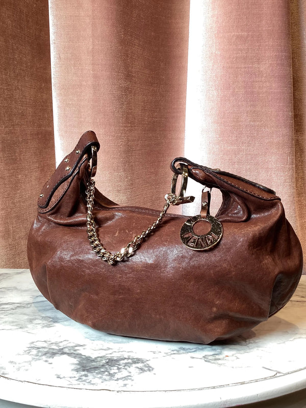 Vintage Y2K Fendi Chain Leather Baguette Mini bag