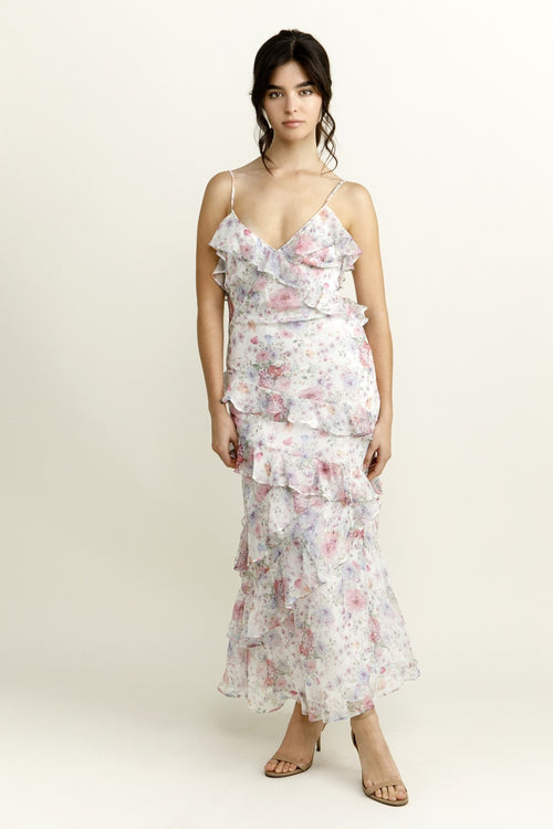 Leigh Floral Ruffle Chiffon Maxi Dress
