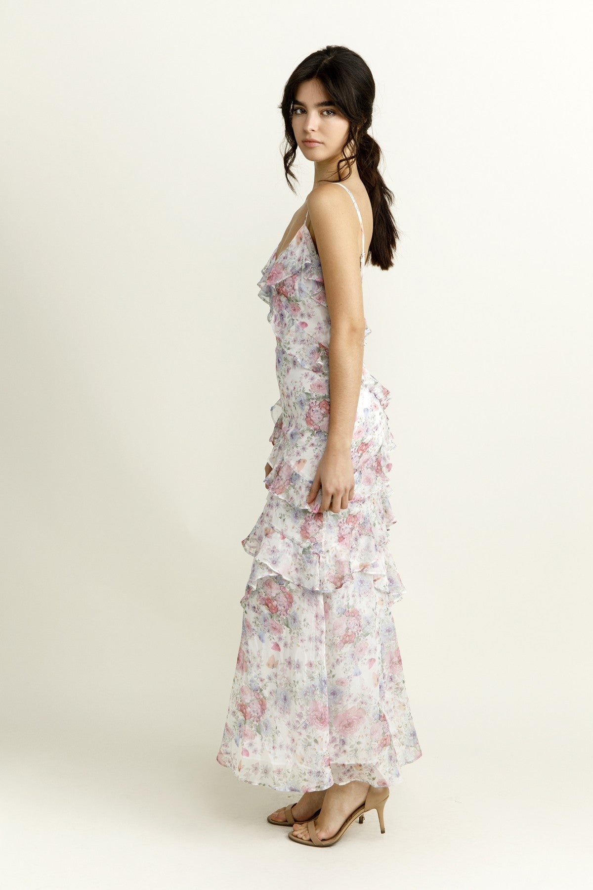 Leigh Floral Ruffle Chiffon Maxi Dress