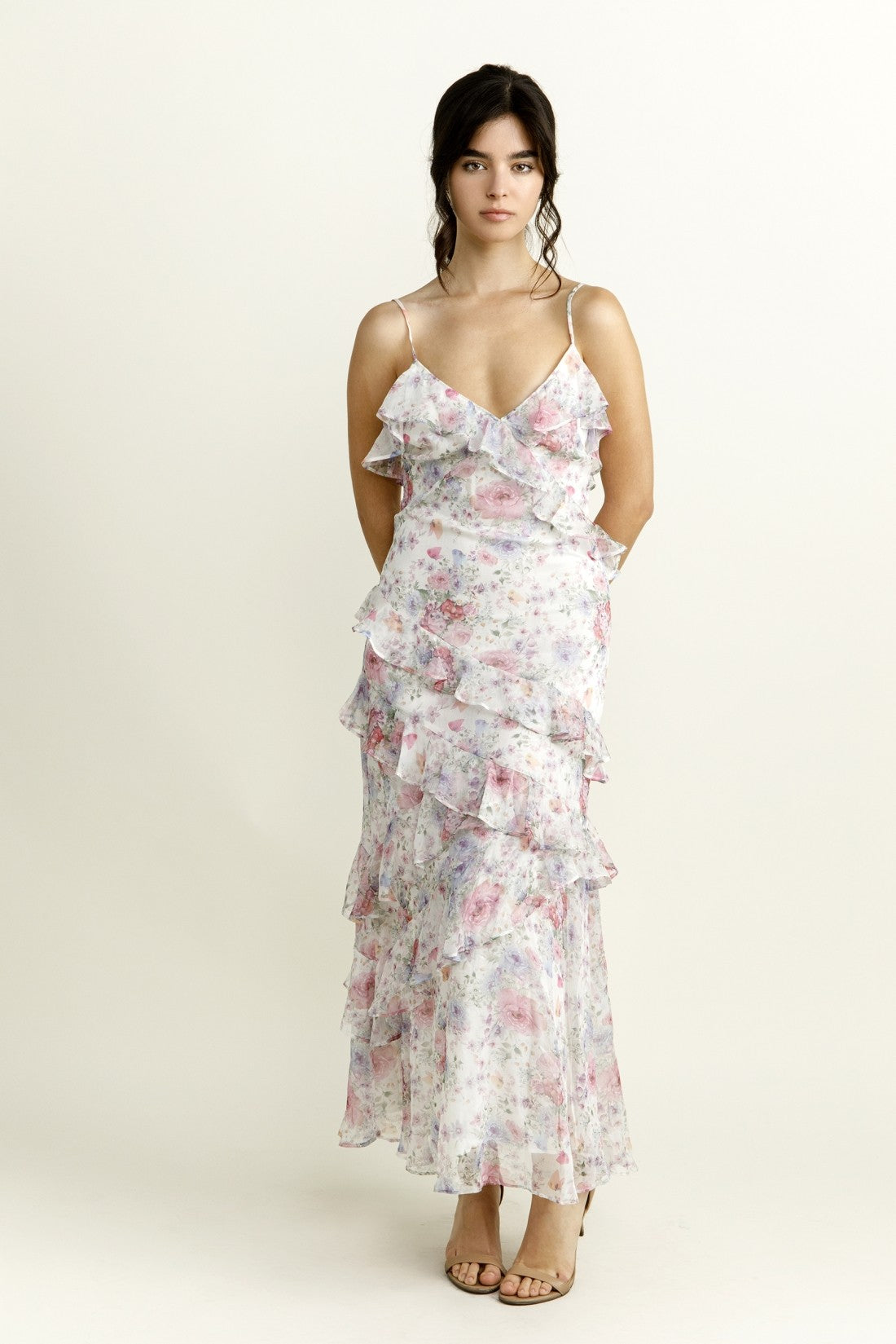 Leigh Floral Ruffle Chiffon Maxi Dress