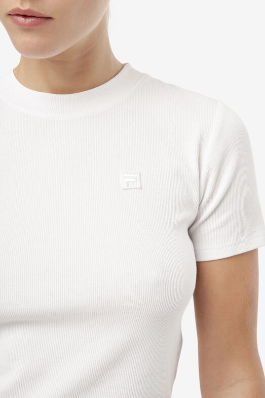 Ammara Ribbed Cotton Stretch Crewneck T-shirt - Eggshell