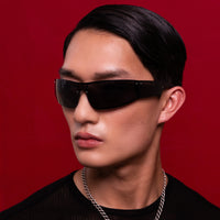 Flixton Y2K Matrix Style Metal Frame Sunglasses - Black/Black