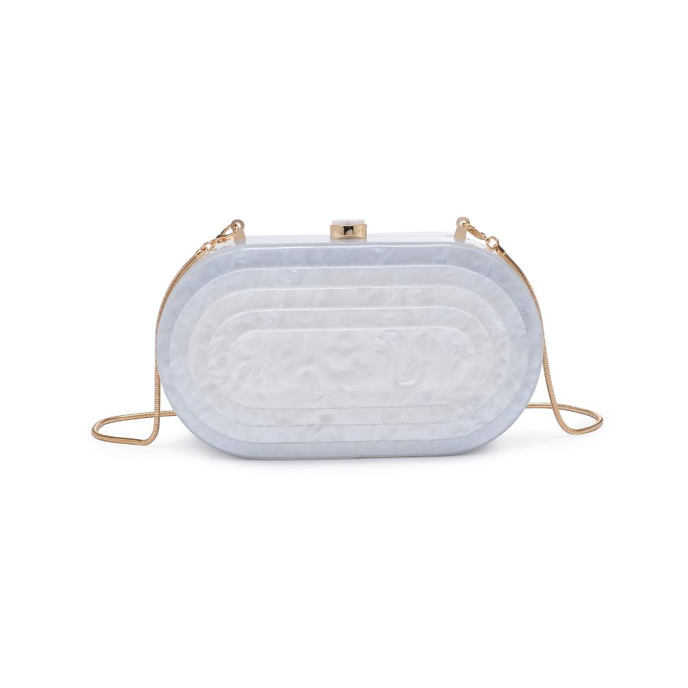 Jimberly Evening Pearlized Lucite Oval Box Clutch w/ Chain - Silver Glitter