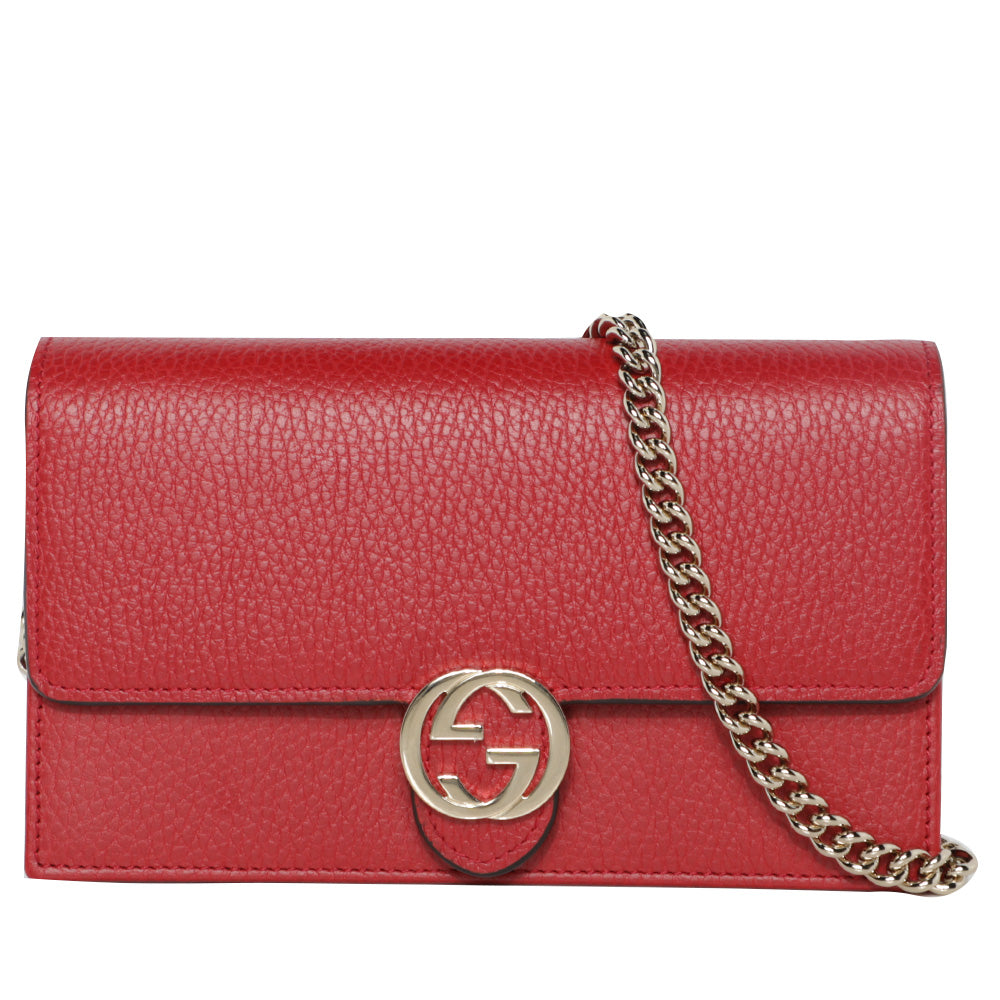 Gucci Wallet on a Chain Interlocking GG Leather Crossbody Mini Bag - Red