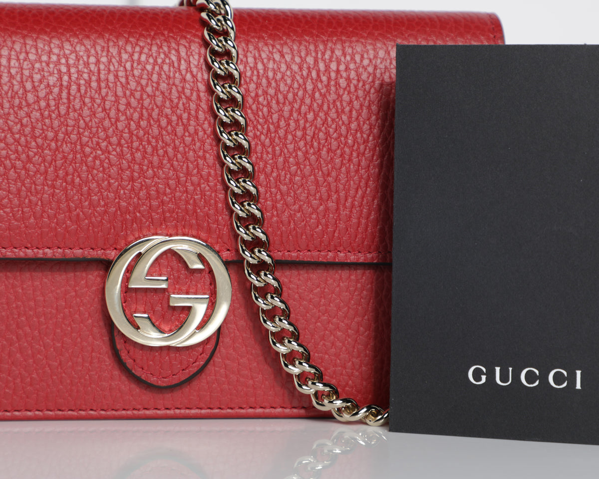 Gucci Wallet on a Chain Interlocking GG Leather Crossbody Mini Bag - Red