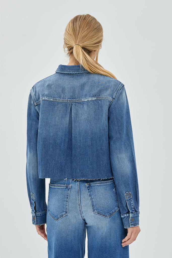 Abbey Crop Denim Shirt - Medium Wash