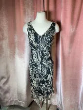 Vintage 1990s Robbie Bee Floral Print Ruffled Trim Beaded Midi Dress