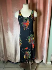 Vintage Y2K Silk Cappuccini Floral Print Handkerchief Midi Dress
