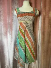 Vintage Y2K Empire Waist Patchwork Printed Off the Shoulder Milkmaid Boho Midi Dress
