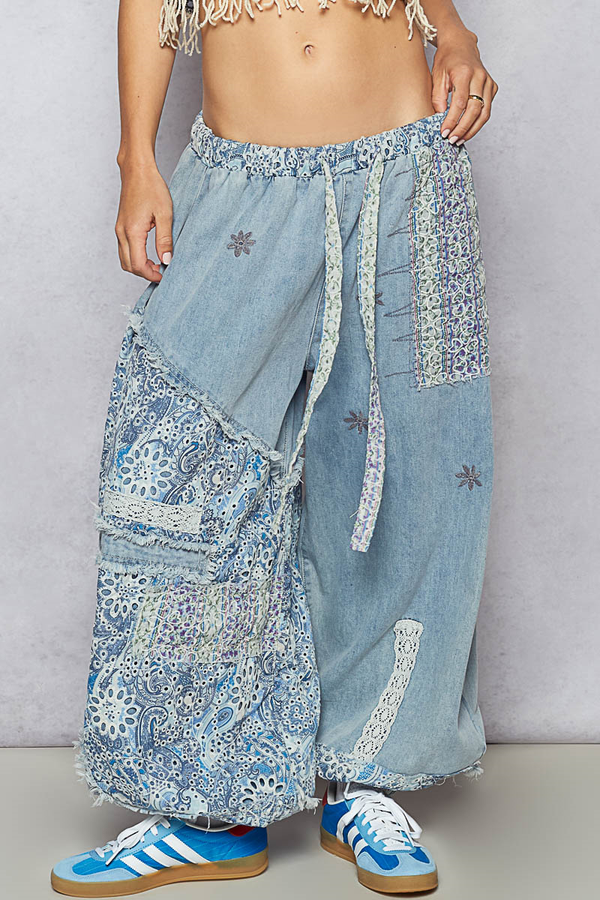 Farrah Patchwork Embroidery Harem Jogger