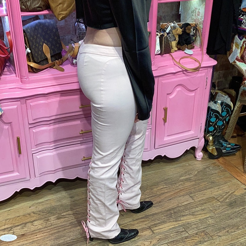 Vintage Versace lace up lo rise jeans
