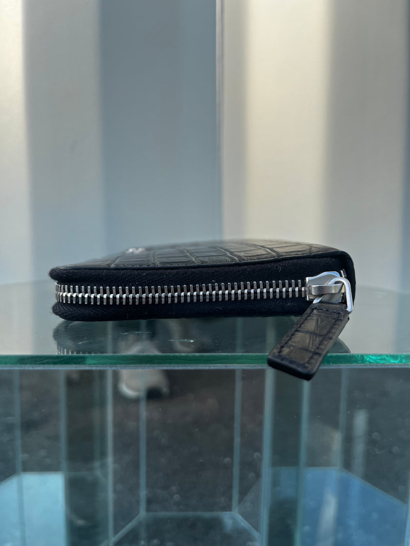 Saint Laurent Leather Croc Bi-Fold Zipper Wraparound  Wallet