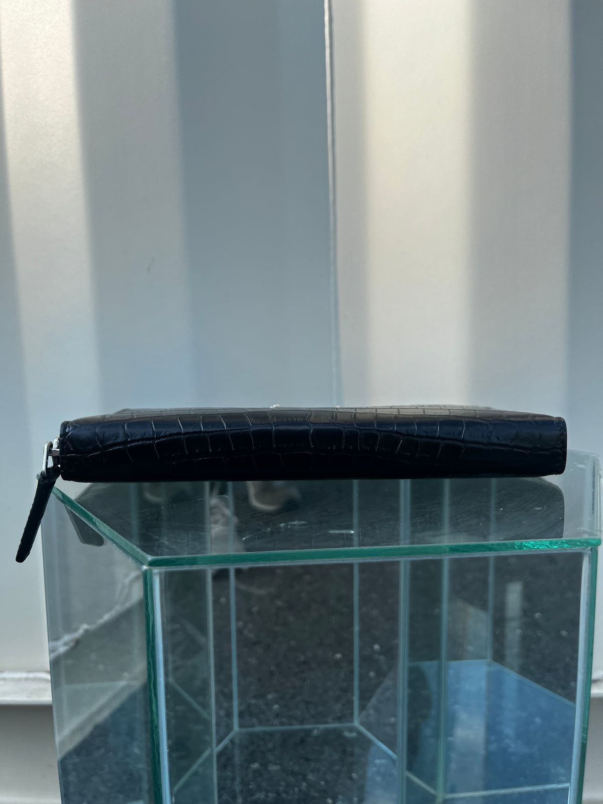 Saint Laurent Leather Croc Bi-Fold Zipper Wraparound  Wallet
