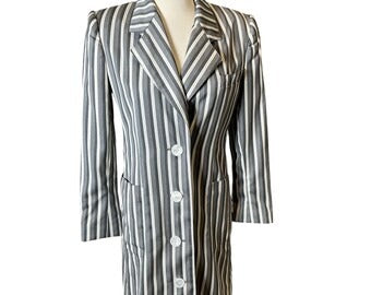 Vintage 90s Oscar De La Renta Striped Tuxedo Blazer Dinner Jacket dress S/M