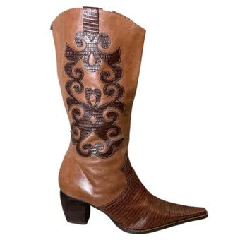 Vintage Y2K Carpi Tall Block Heel Rodeo Leather Cowgirl Boots 10.5