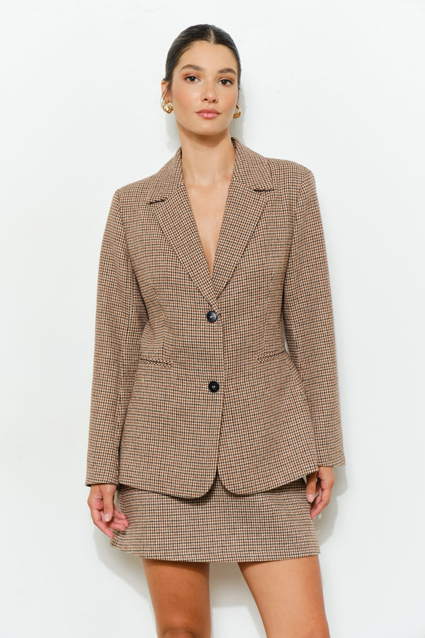 Liverpool Houndstooth Wool A Line Mini Skirt