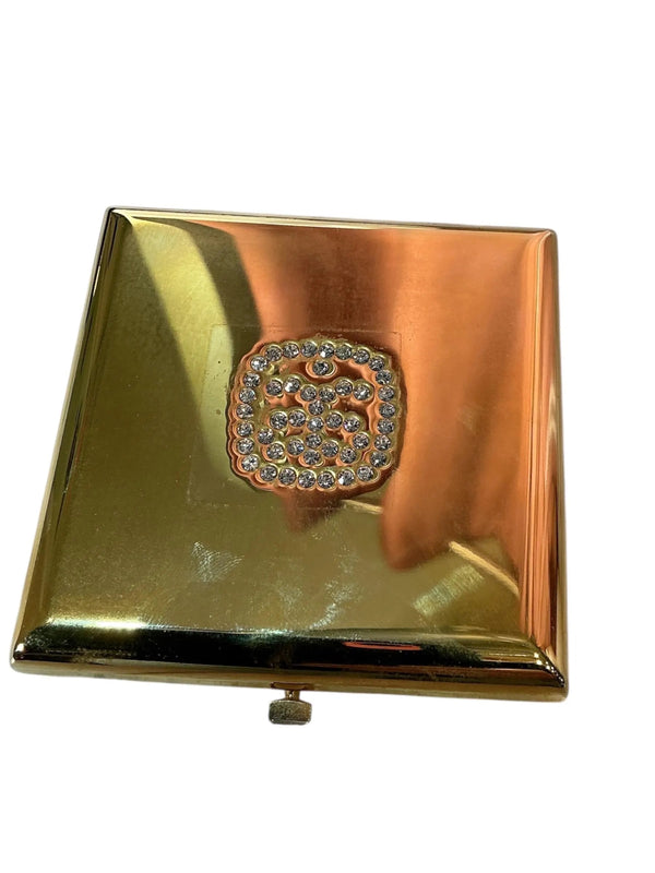 Vintage 1950's Gold Plated Rhinestone Square Compact