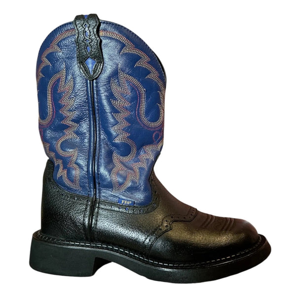 Vintage Y2K Justin Flat Lug Sole Chunky Flame Stitch Western Cowboy Ankle Boots Women 7.5