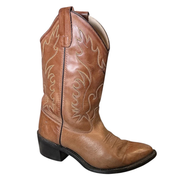 Vintage Y2K Old West Flame Stitch Rodeo Leather Cowgirl Boots