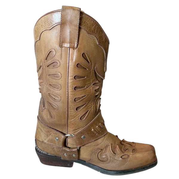 Vintage Y2K Embroider Buckle Rodeo Leather Cowgirl Boots