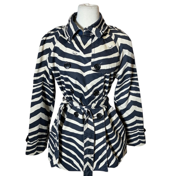 Vintage Y2K Coach Twill Cotton Short Zebra Trench Raincoat Jacket