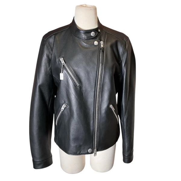 Coach Uptown Racer Leather Moto Zip Up Collarless Jacket L