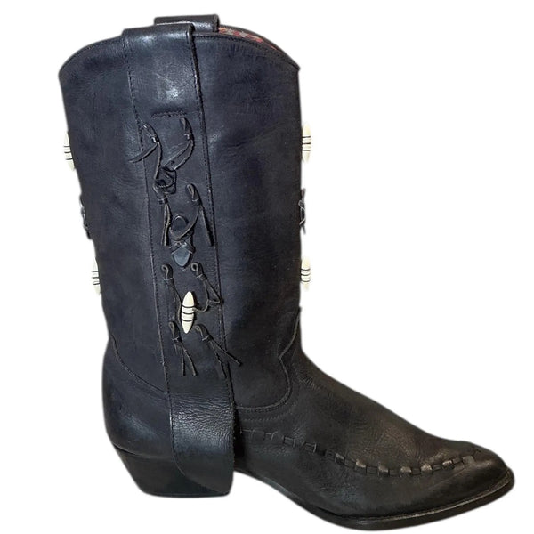 Vintage Y2K Fringe Native American Rodeo Leather Western Cowgirl Boots