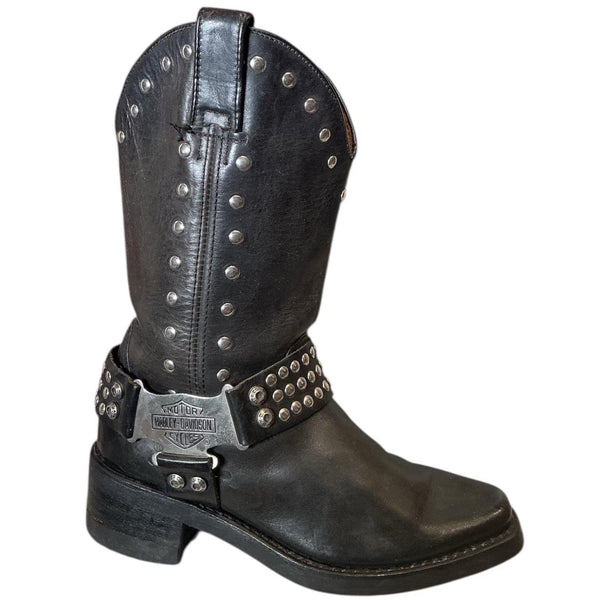 Y2K Harley Davidson Studded BuckleWestern Rodeo Leather Cowboy Cowgirl Boots
