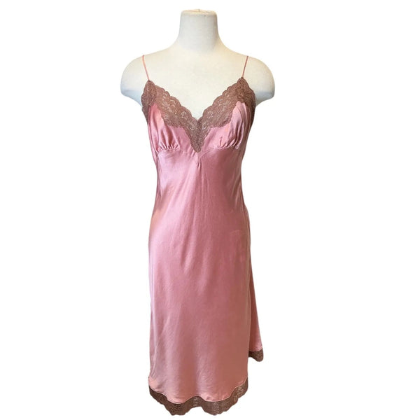 Vintage Y2K Victoria Secret Silk Midi Lace Trim Slip Dress S/M