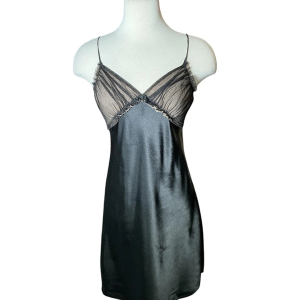Vintage Y2K Vera Wang Mesh Black Rosette Slip Dress Nightie S