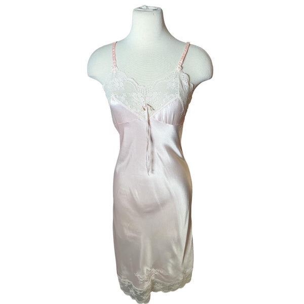 Vintage Y2K Christian Dior Lace Trim  Rosette Midi Slip Dress Nightie S/M