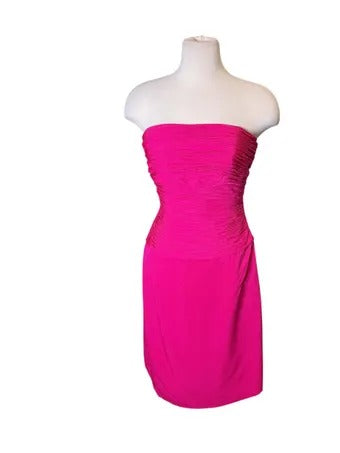 Vintage 90’s Michael Casey Couture ruched strapless magenta mini dress S
