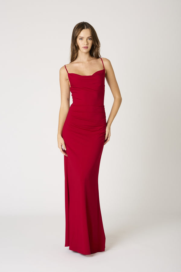 MALENA COWL RUCHED SIDE STRAPPY MAXI DRESS