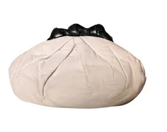 Vintage 1980s Leather Padded Knot Croissant Black White Clutch Cross body Bag