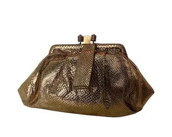 Vintage 1950s Saks Fifth Avenue Mini Gold Leather Frame Hand Bag Pouch
