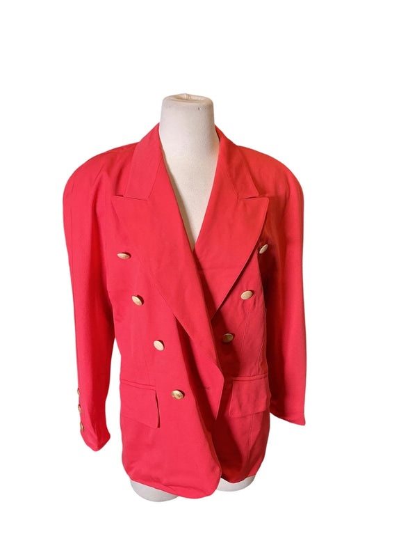 Vintage Escada Red Double-Breasted Blazer with Gold Buttons L