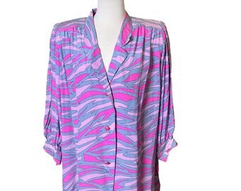 Vintage 1980s Emilio Pucci Silk Button Down Tunic Shirt Dress L
