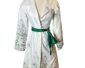 Vintage Y2K embroidery eyelet white duster lightweight coat S