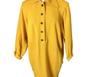 Vintage Yves Saint Laurent Golden Yellow Tunic Collared Button Front YSL sweatshirt dress L