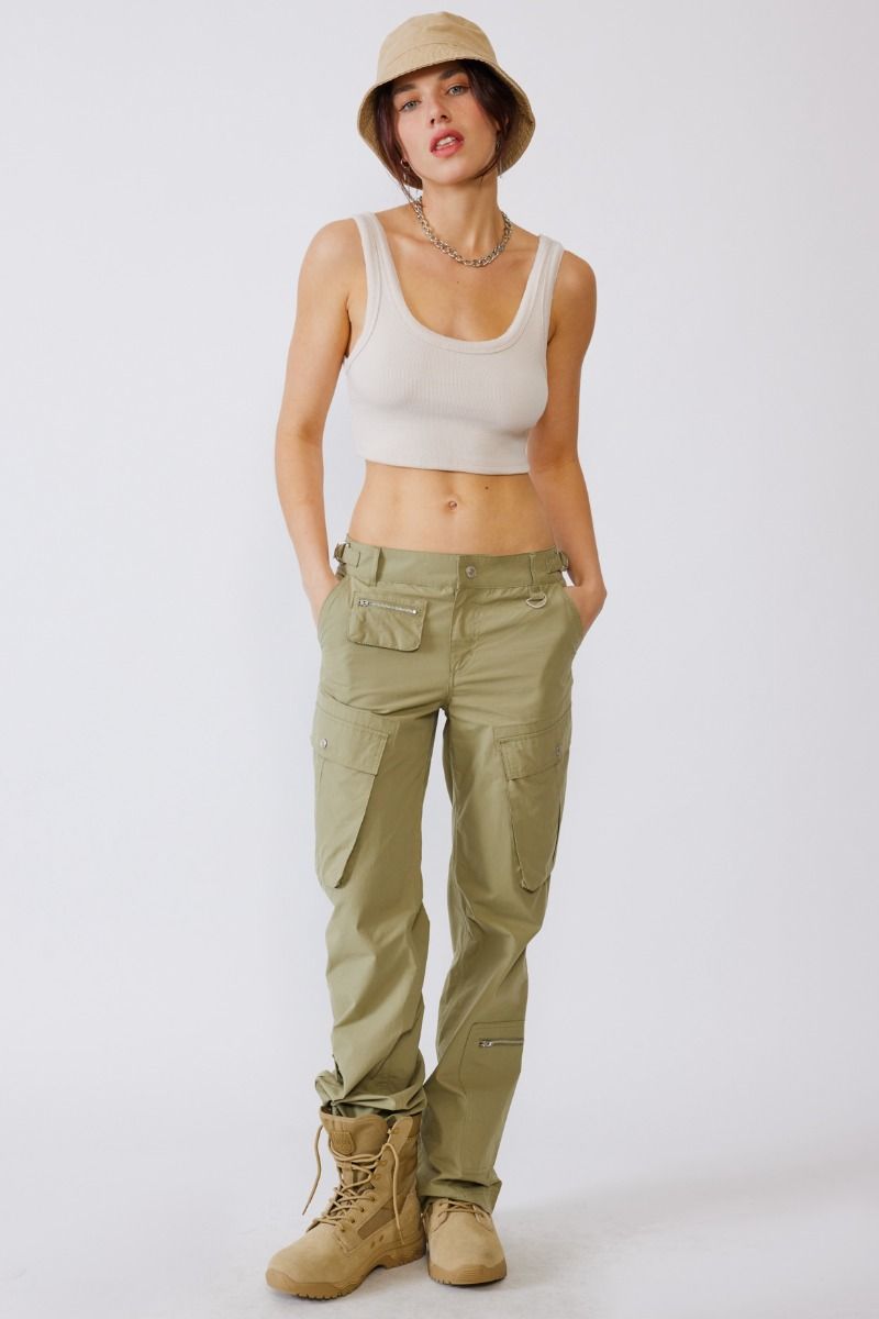 Benito Ribbed Basic Scoop Neck Crop Top - Oatmilk