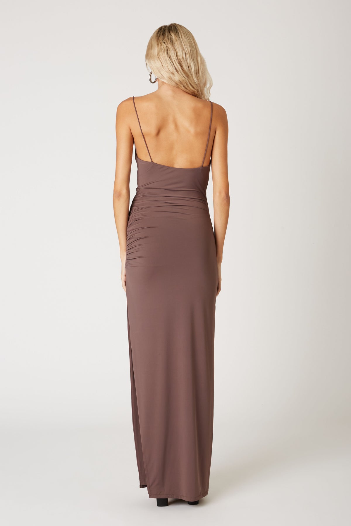 Alina Draped Jersey Maxi Slit Party Dress - Sable