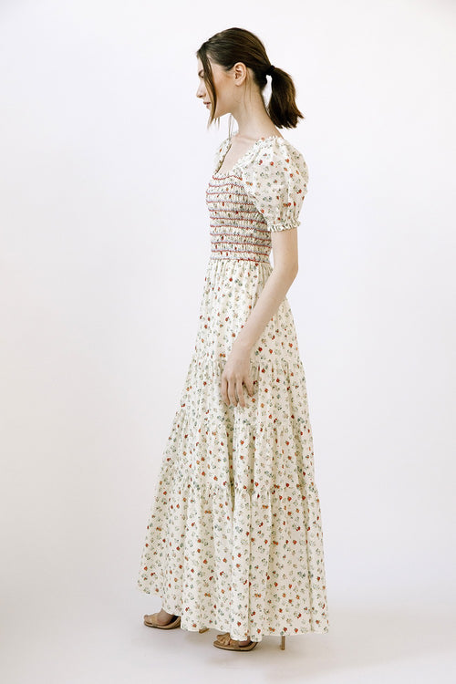 Mabel Cotton Floral Smocked Tiered Boohoo Maxi Dress