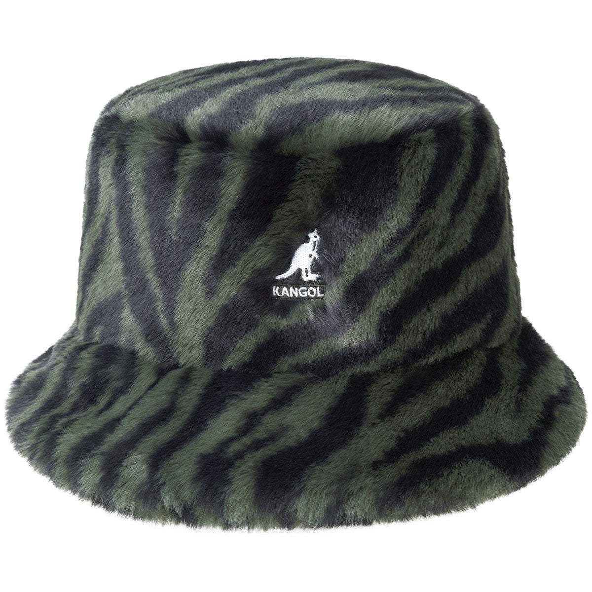 Kangol Faux Fur Bucket Hat - Olive Zebra