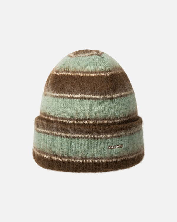 Fuzzy Stripe Beanie - Brown