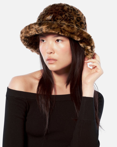 Kangol Faux Fur Casual Bucket Hat - Leopard