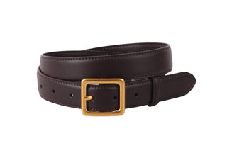 Essential Square Buckle Classic Leather Belt - Gold/Chocolate