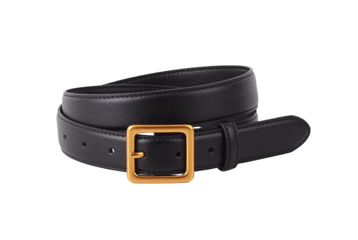 Essential Square Buckle Classic Leather Belt - Gold/Black