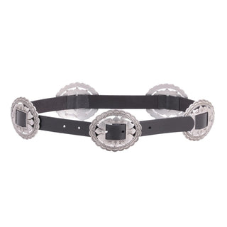 Leather Western Scalloped Concho Belt - Black